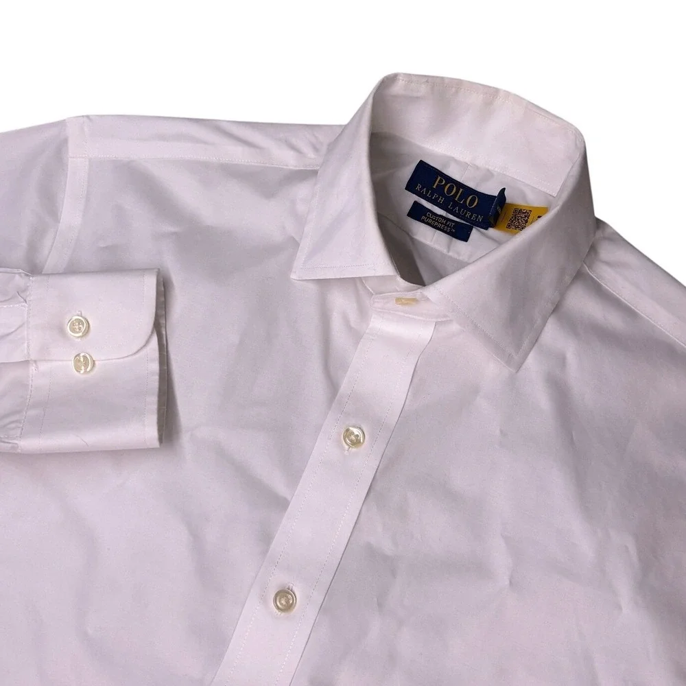 Polo Ralph Lauren Button Down Shirt Mens 15 White Custom Fit Purepress Cotton